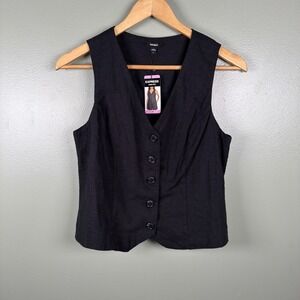 Express Womens Small Black Linen Blend Button Front Vest Sleeveless NWT $78